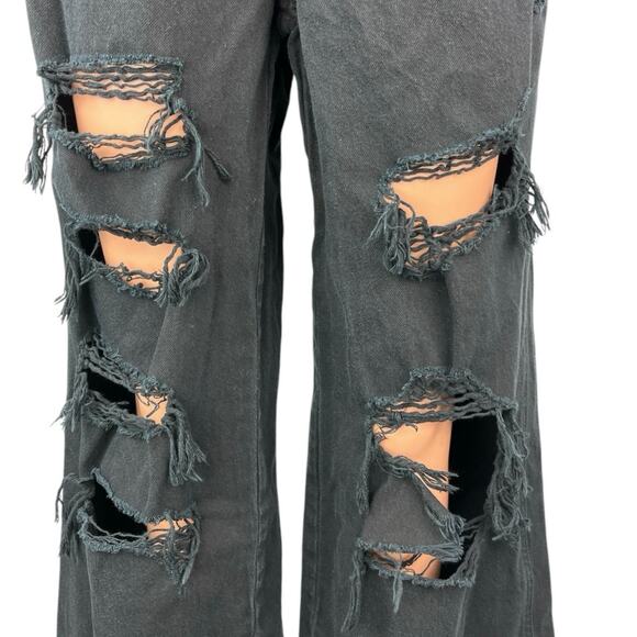 Pacsun Women's Black Baggy Distressed Ripped Wide Leg High Waist Denim Jeans 28 - Picture 4 of 7